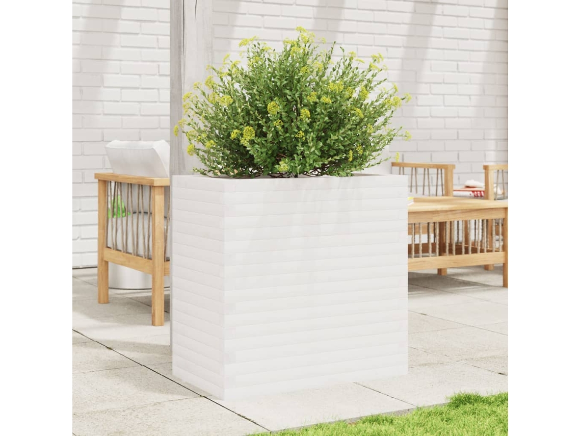 Vidaxl Vaso/floreira De Jardim 70x40x68,5 Cm Pinho Maciço Branco