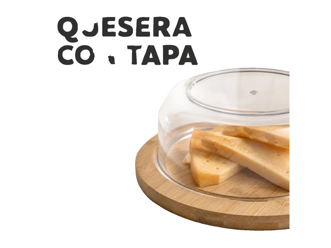 Prato De Queijo, Tampa De Vidro, Base De Bambu, Multicolor