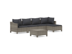 Conjunto de 6 Lounge de Jardim com Almofadões Vime Pe Cinzento MAISON EXCLUSIVE