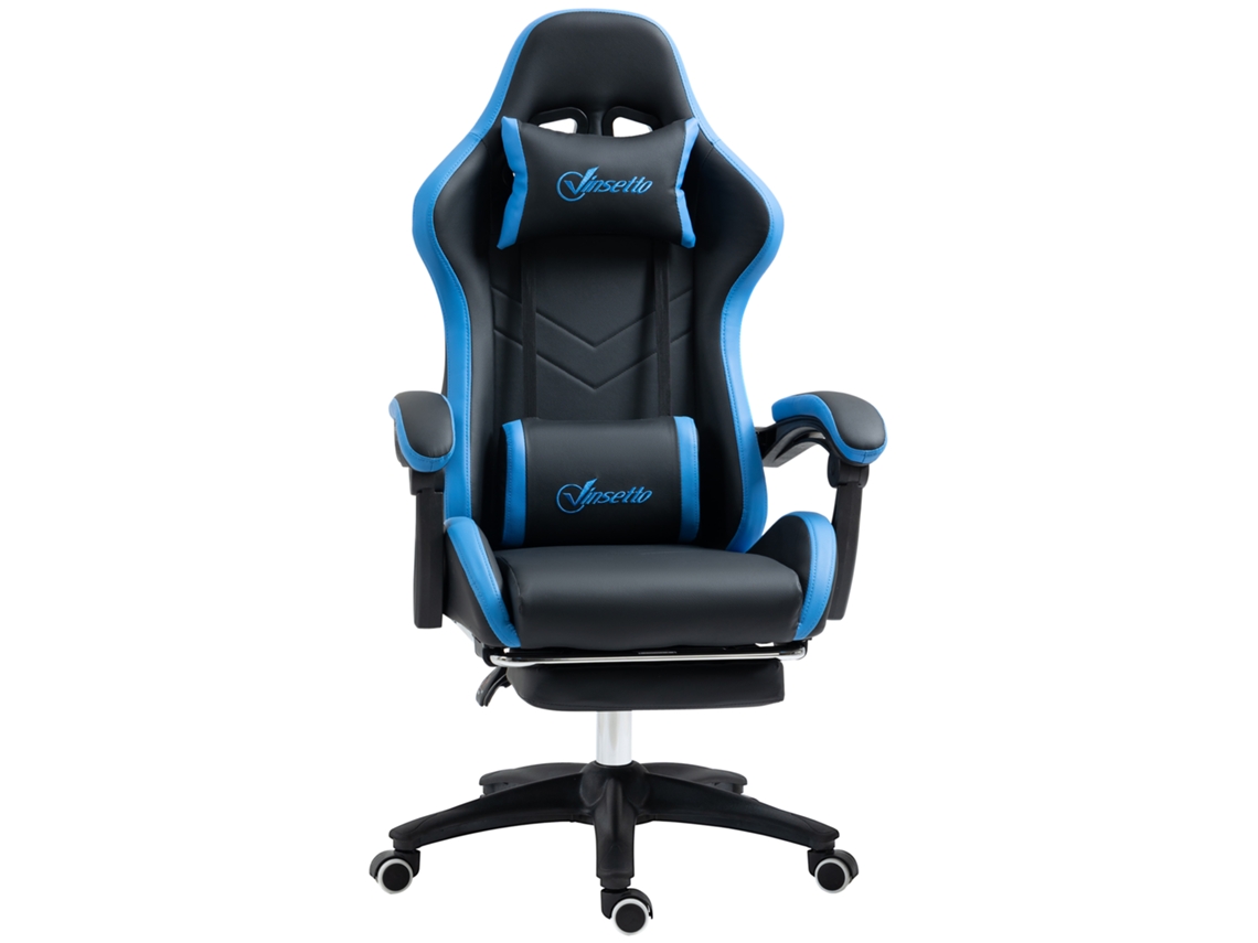 Cadeira Gamer Ajustável Em Altura Com Almofadas Lombar E De Cabeça, Braços Reguláveis, Reclinável, Suporta 120 Kg, Azul E Preto.