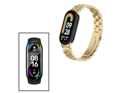 Kit Bracelete Aço Stainless Lux Ferramenta Película Protectora Ecrã Gel Full Cover Compativel com Xiaomi Smart Band 9 Ouro