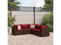 Vidaxl 5 Pcs Conjunto Lounge Jardim C/ Almofadões Vime Pe Castanho