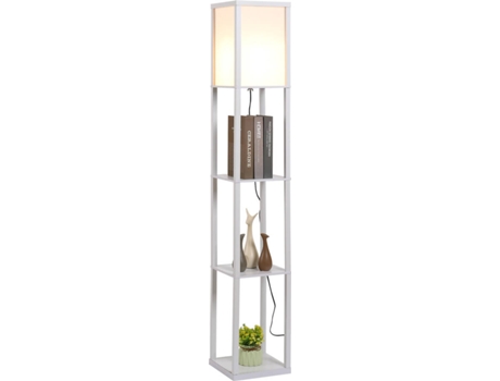 HOMCOM Lâmpada de assoalho de madeira com 3 prateleiras para sala de estar potência máxima do bulbo E27 40W 26x26x160 cm branco