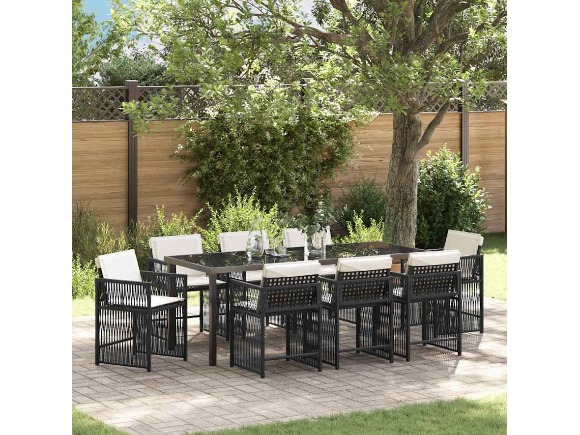 Vidaxl Conjunto De Jantar Para Jardim 9 Unid. Preto Vime Pe