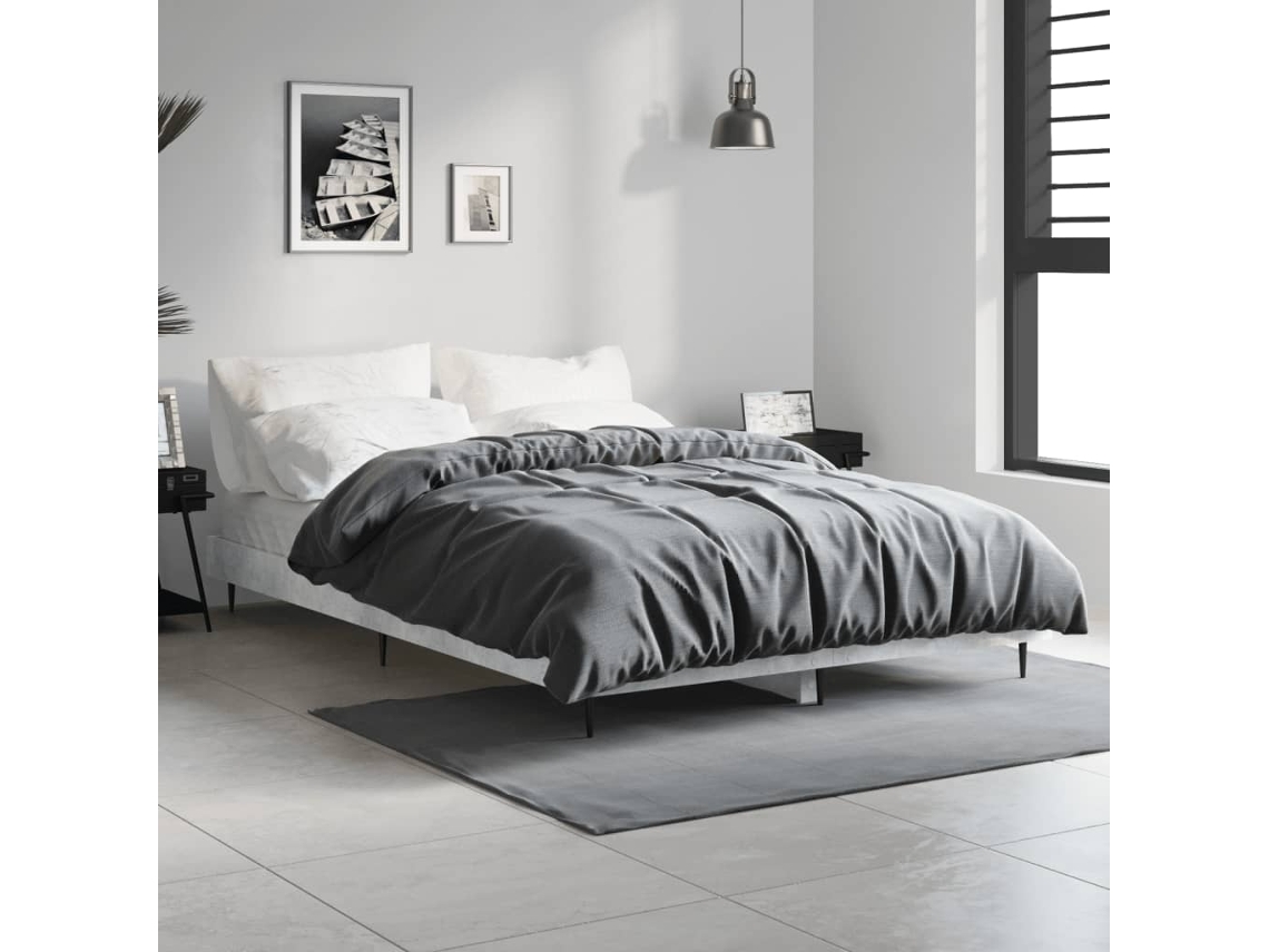 Vidaxl Estrutura De Cama 120x190 Cm Derivados De Madeira Cinza Cimento