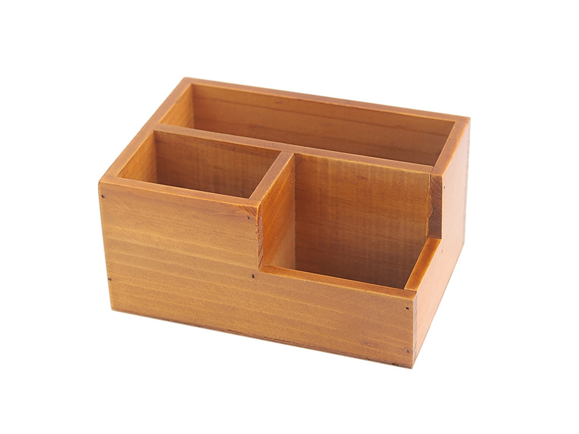 Caixa de Armazenamento de Mesa de Madeira com 3 Compartimentos | S/MARCA