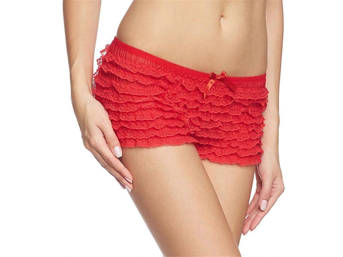 Bloomers Calcinha Curta de Danca com Babado e Laço, Tamanho Único, Cores Preta Branca Rosa Pink Vermelha Vermelho