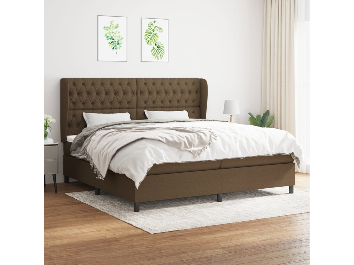 Vidaxl Cama com Molas/colchão 200x200 Cm Tecido Castanho escuro