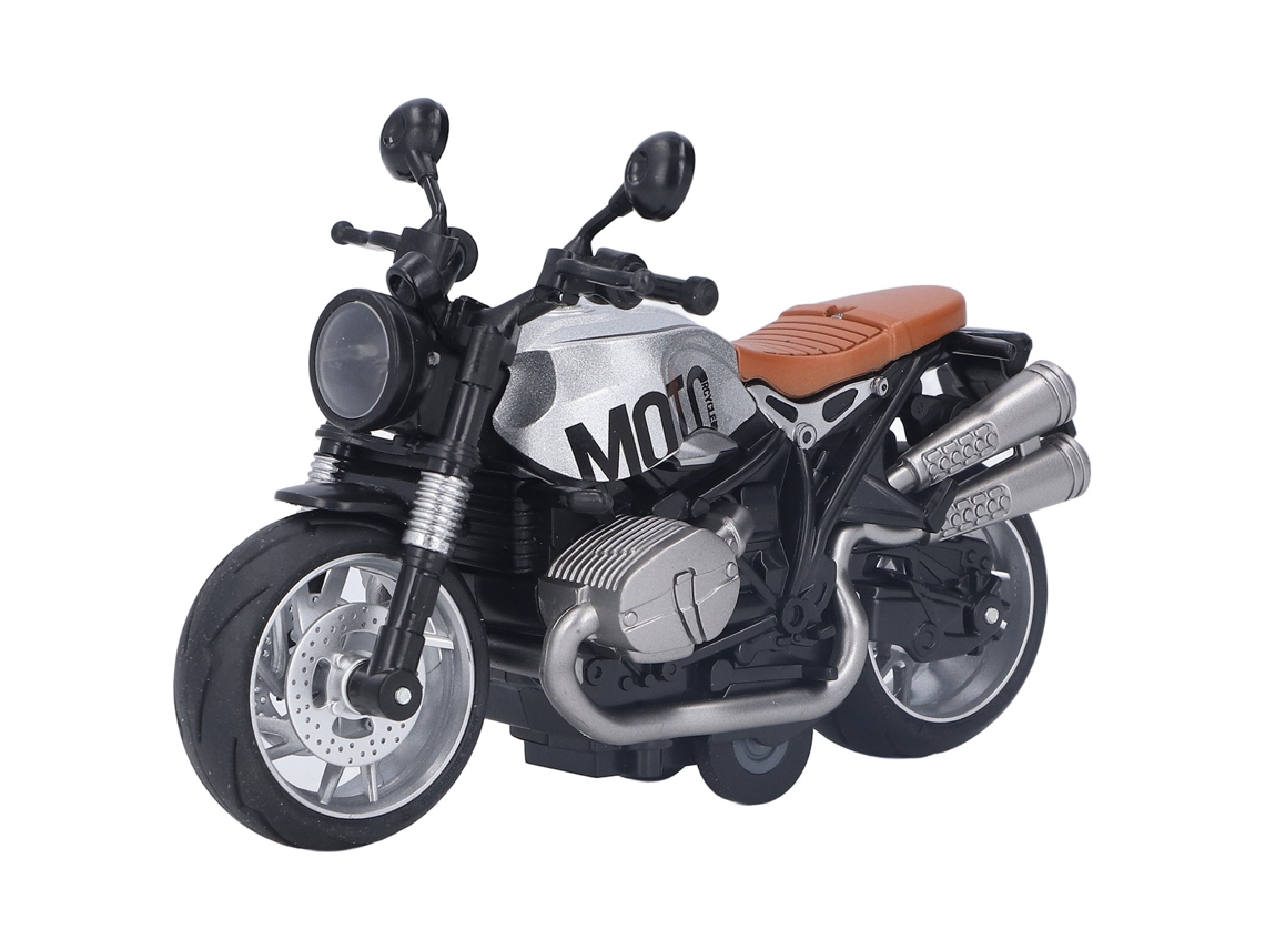 Brinquedo De Moto Retrô Com Tração E Luzes, Modelo De Moto De Liga, 1:12, Prata E Preto, Para Crianças