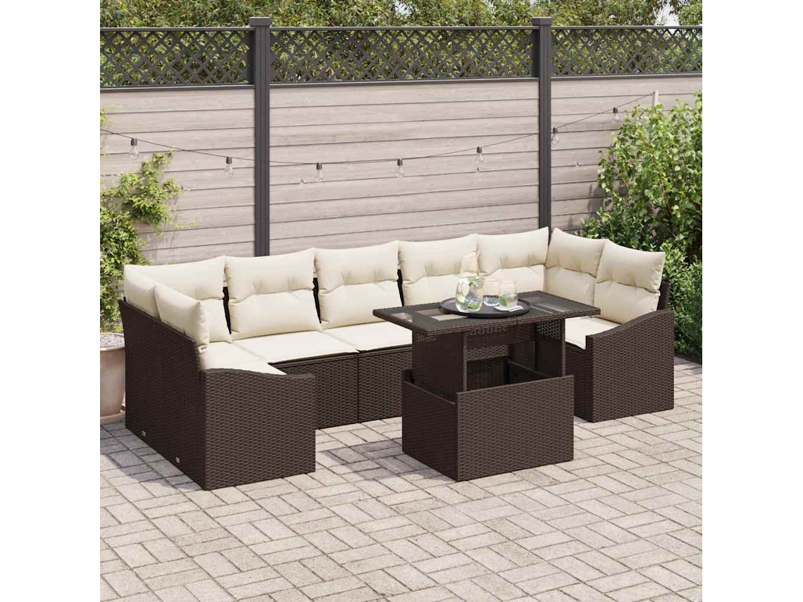 Vidaxl Conjunto De Sofá De Jardim 8 Unid. Marrom E Creme Vime Pe