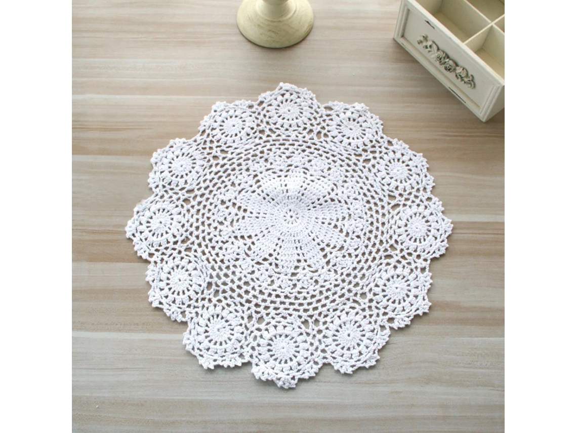 Lurelia Cobre-copo Algodão Renda Crochê Branco Bege 20 Cm Floral Feito À Mão