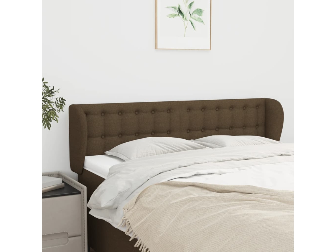 Vidaxl Cabeceira De Cama C/ Abas Tecido 147x23x78/88cm Castanho-escuro