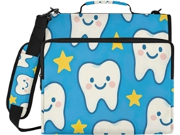 Pasta Organizadora Azul Com Estampa De Estrelas Dentes Fofas, Impermeável E Com Zíper, Ideal Escola E Trabalho, Com