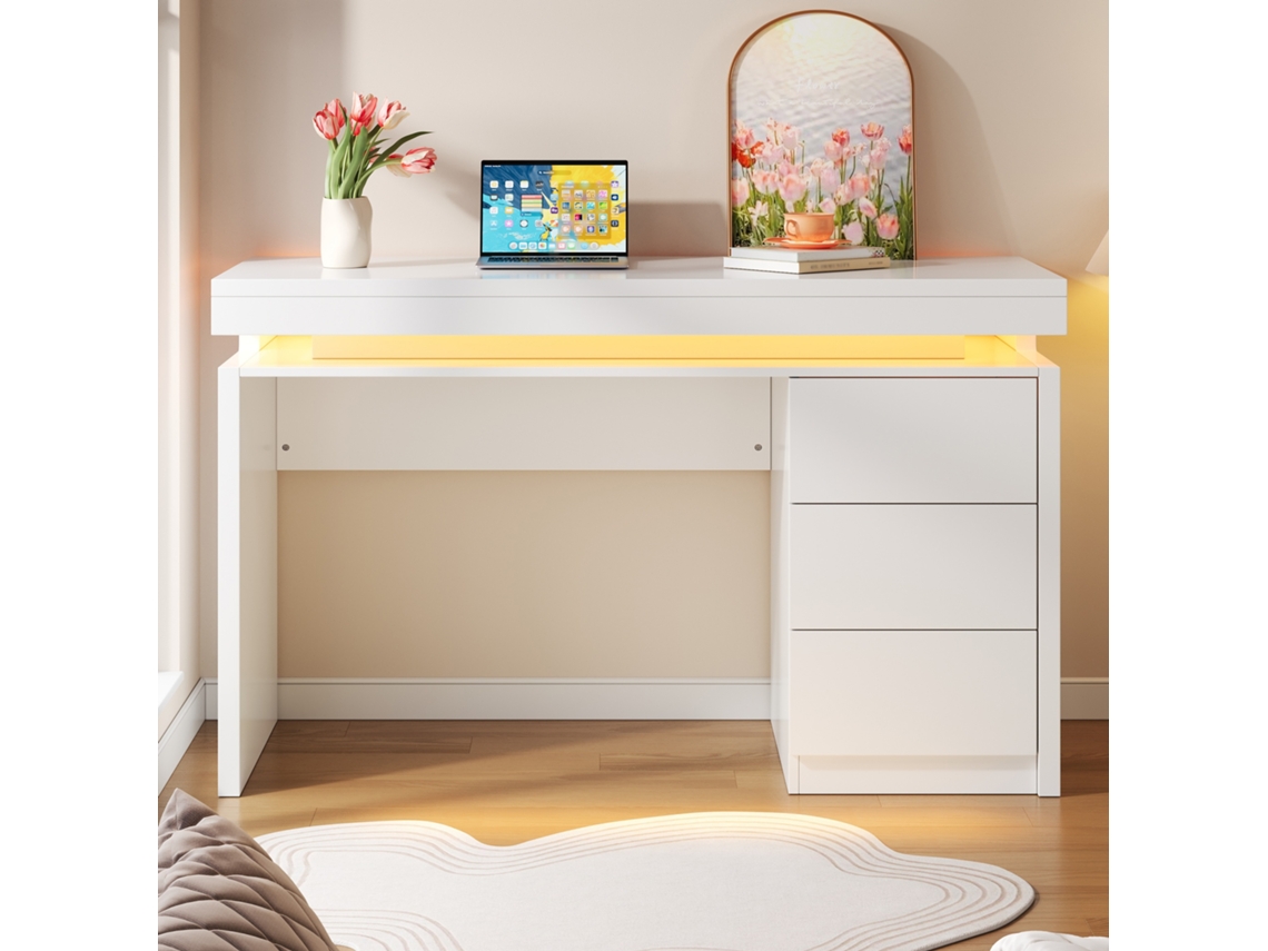 Mesa Computador Led 120x50x79cm 3 Gavetas Pés Reforçados VELTRIX