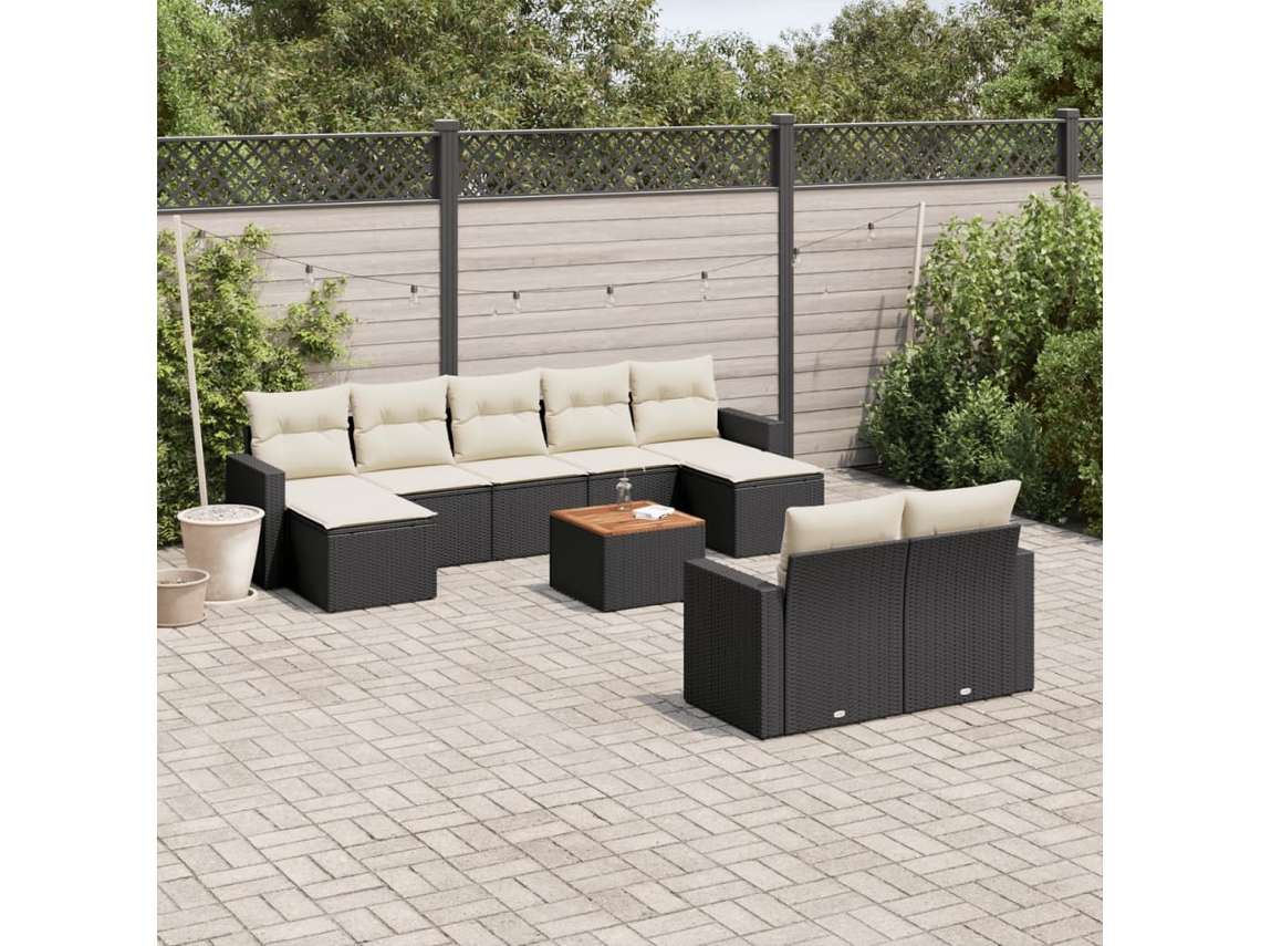 Vidaxl 10 Pcs Conjunto Sofás De Jardim C/ Almofadões Vime Pe Preto