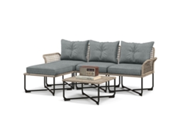 Conjunto de Jardim Rattan Sintético com sofá 4 módulos, mesa centro, almofadas cinza | S/MARCA