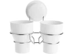 Suporte de parede com ventosa para 2 porta escovas de dentes em abs + aço inoxidável 200cu3 para banheiro AQUAFORGE