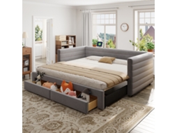 Sofá cama 3em1 90x190 Algodão Linho Cinza Gavetas VOLTEDGE