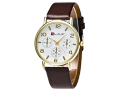 Relógio de pulso masculino Zhoulian Fa com calendário e pulseira de couro elegante.