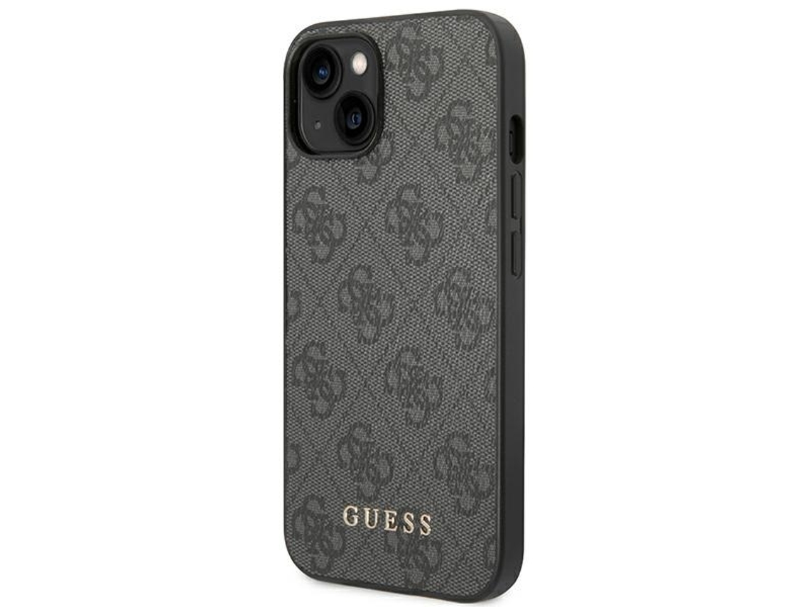 Capa Logótipo Dourado Cinza para iPhone 14 GUESS Rígida Prateado