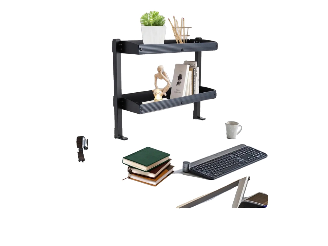 Prateleira De Mesa Com Grampo, Aço Carbono Resistente, Design Ajustável, Preto