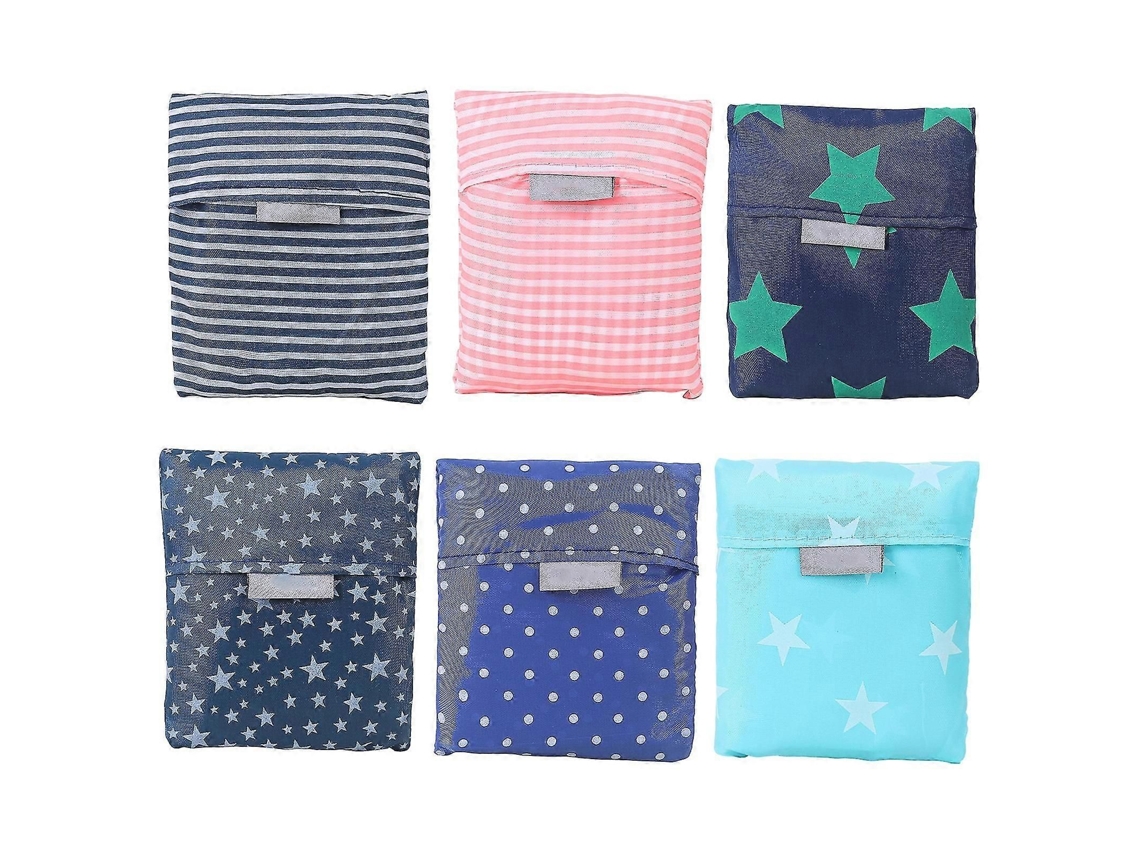 Conjunto De 6 Sacolas De Compras Com Alças, Reutilizáveis, Dobráveis, Laváveis, Em Tecido De Poliéster Resistente, Ideais Para Viagens E Uso Geral.