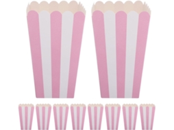 24 Caixinhas De Pipoca Papel Listrado Rosa Com Borda Ondulada, Recipientes Para Lanches E Doces, Ideais Para Festas