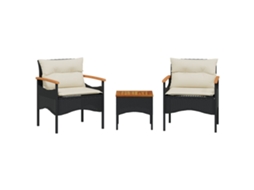 Conjunto de 3 Sofás de Jardim com Almofadões Vime Pe Preto MAISON EXCLUSIVE (3 pcs)