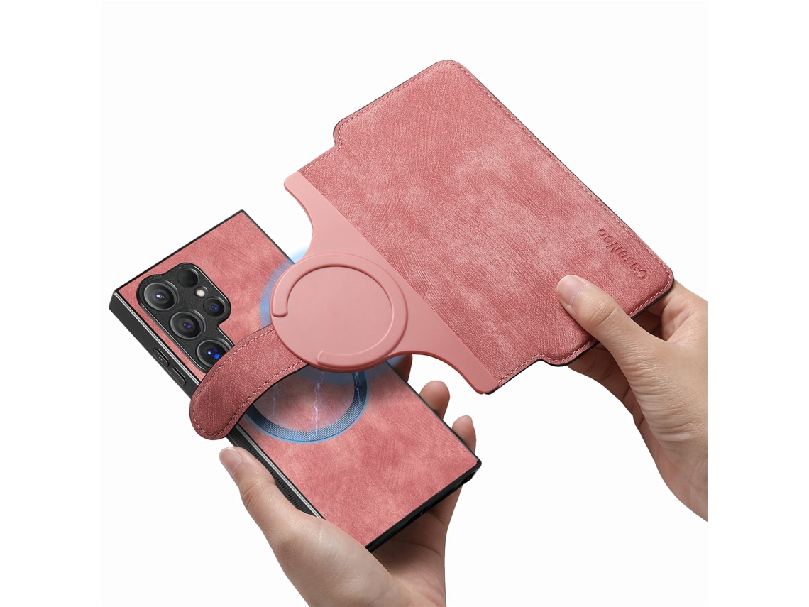 Capa Para Samsung Galaxy S25 Edge Em Couro Retrô Com Carteira Magnética, Flip. Rosa Czhhmart
