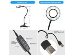 Lâmpada de Mesa Clip 24 Leds Usb 5v 6w 3 Cores Regulável Flexível para Estudo Escritório | S/MARCA