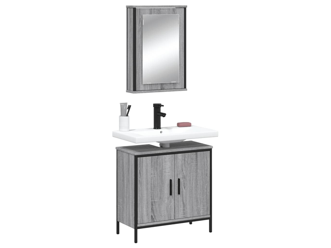 Vidaxl 2 Pcs Conjunto Móveis Wc Derivados De Madeira Sonoma Cinza