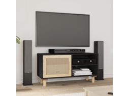 Vidaxl Móvel de Tv 80x30x40 Cm Pinho Maciço/vime Natural Preto