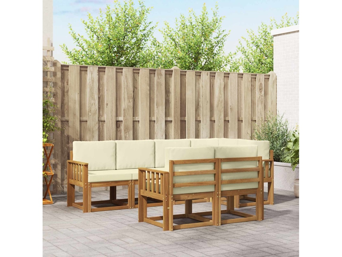 Vidaxl Conjunto De Sofás Para Exterior 7 Pcs Natural E Creme
