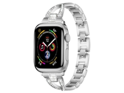 Bracelete Para Apple Watch 46/49/45/44mm - Metal Com Diamante Em Formato X Prateada