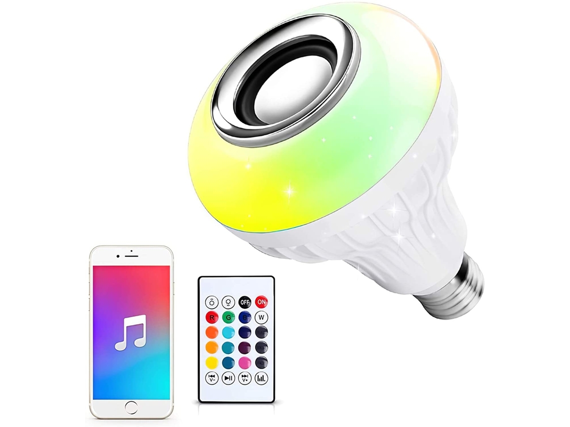 Lâmpada Led Rgb Com Coluna Bluetooth E Comando, Base E26 Para Festas Tressino