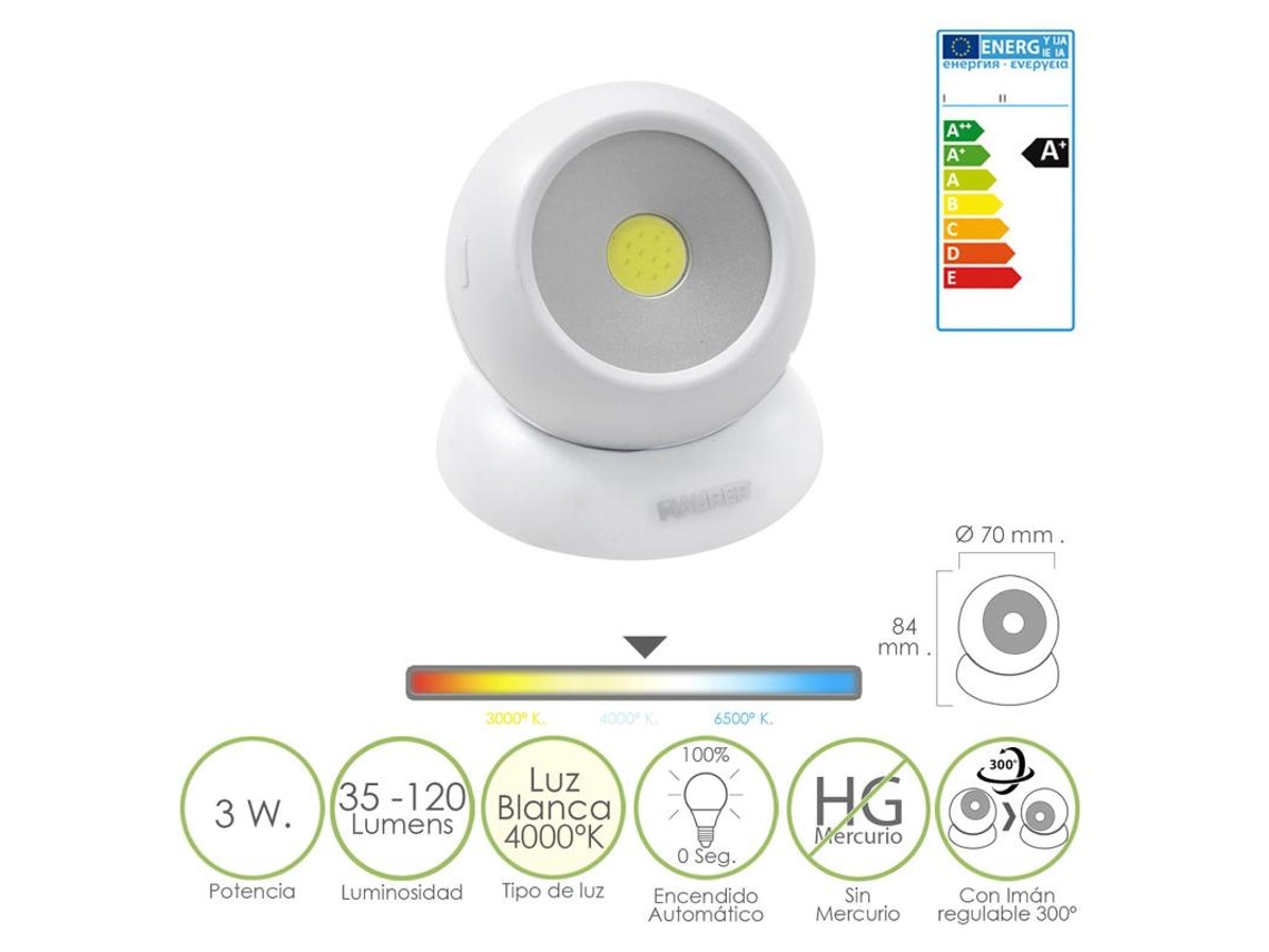 Esfera De Lanterna Led Magnética 35-120 Lumens Com 3 Pilhas Aaa (Não Incluídas)