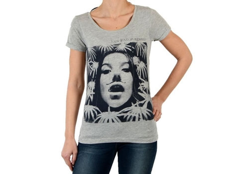 T-shirt De Mulher Only Licence Apenas Licença Les Miss Von Mangas Algodão Cinzento (l)