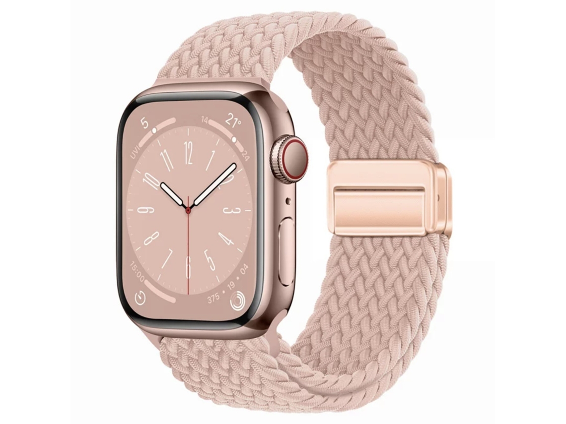 Pulseira Magnética Trançada em Nylon para Apple Watch S10 Elástica Arco-Íris, Rosa Areia, 44 45 46 49mm