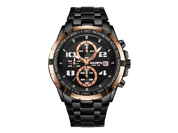 Relógio Masculino MDUG com Pulseira de Aço, Movimento de Quartzo, Indicador de Data e Ponteiros Luminosos (Ouro Rosa)