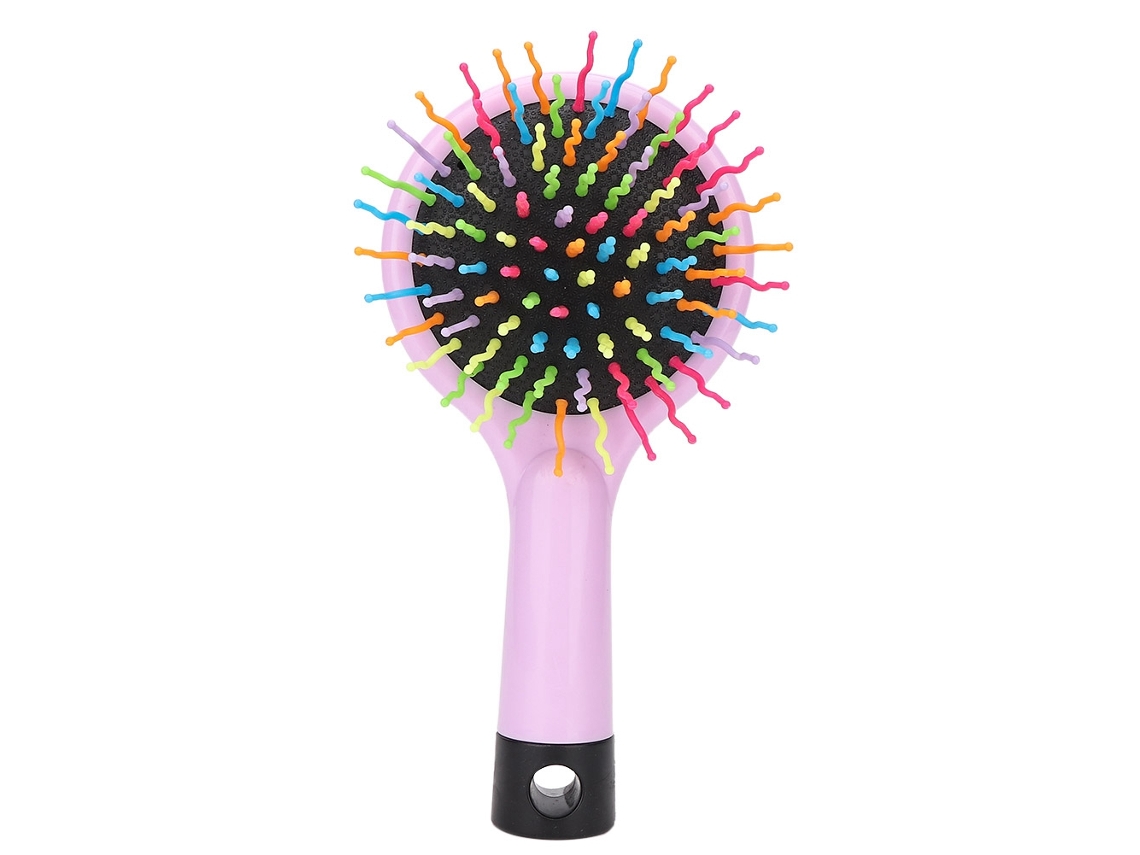 Mini pente de massagem antiestático portátil de plástico com desenho animado, modelo 2026, para cabeleireiro (rosa)