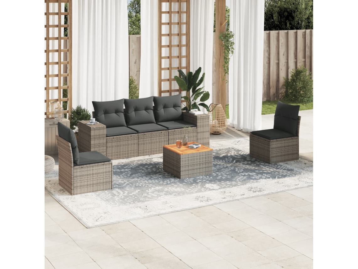 Vidaxl 6 Pcs Conjunto Sofás De Jardim Com Almofadões Vime Cinzento