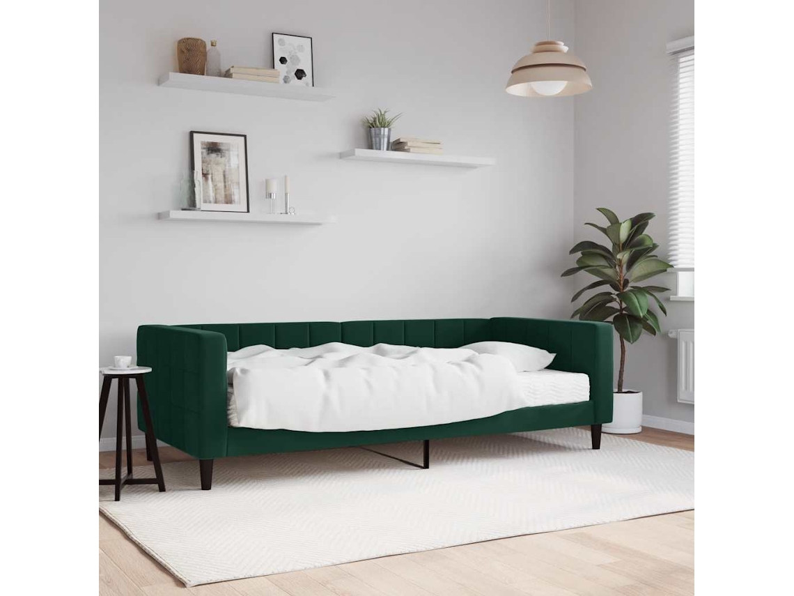 Vidaxl Sofá-cama Com Colchão 90x200 Cm Veludo Verde-escuro