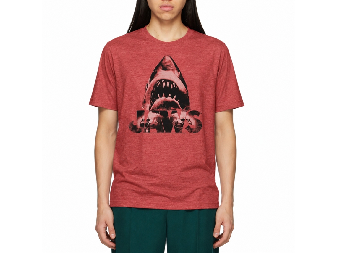 Rockinstone Jaws Movie Burnt Jaws Heather Red Adult T-shirt Size:m