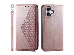 Capa Tipo Carteira Para Iphone 16, Capa De Couro Sintético Com Textura De Bezerro E Alça