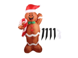 Papai Noel Inflável de Natal, Boneco de Gengibre e Neve, 150cm, com LED