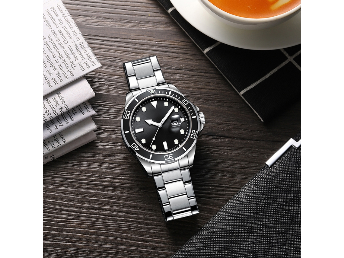 Relógio Analógico Masculino de Quartzo Clássico com Pulseira de Aço Inoxidável Luminoso 3atm