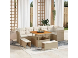 Vidaxl Conjunto De Sofá De Jardim Com Almofada 9 Pcs Bege E Creme