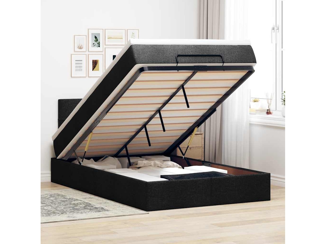 Vidaxl Cama Otomana Com Colchão 120x190 Cm Tecido Preto