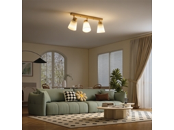 Lustre de Teto com 3 Pontos de Luz Ajustáveis a 90° e Soquete E27,cor Madeira BTFORUS