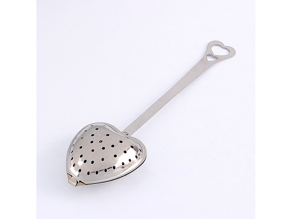 Colher Strainer De Chá Em Aço Inox 1x Em Forma De Coração, Cor Prata
